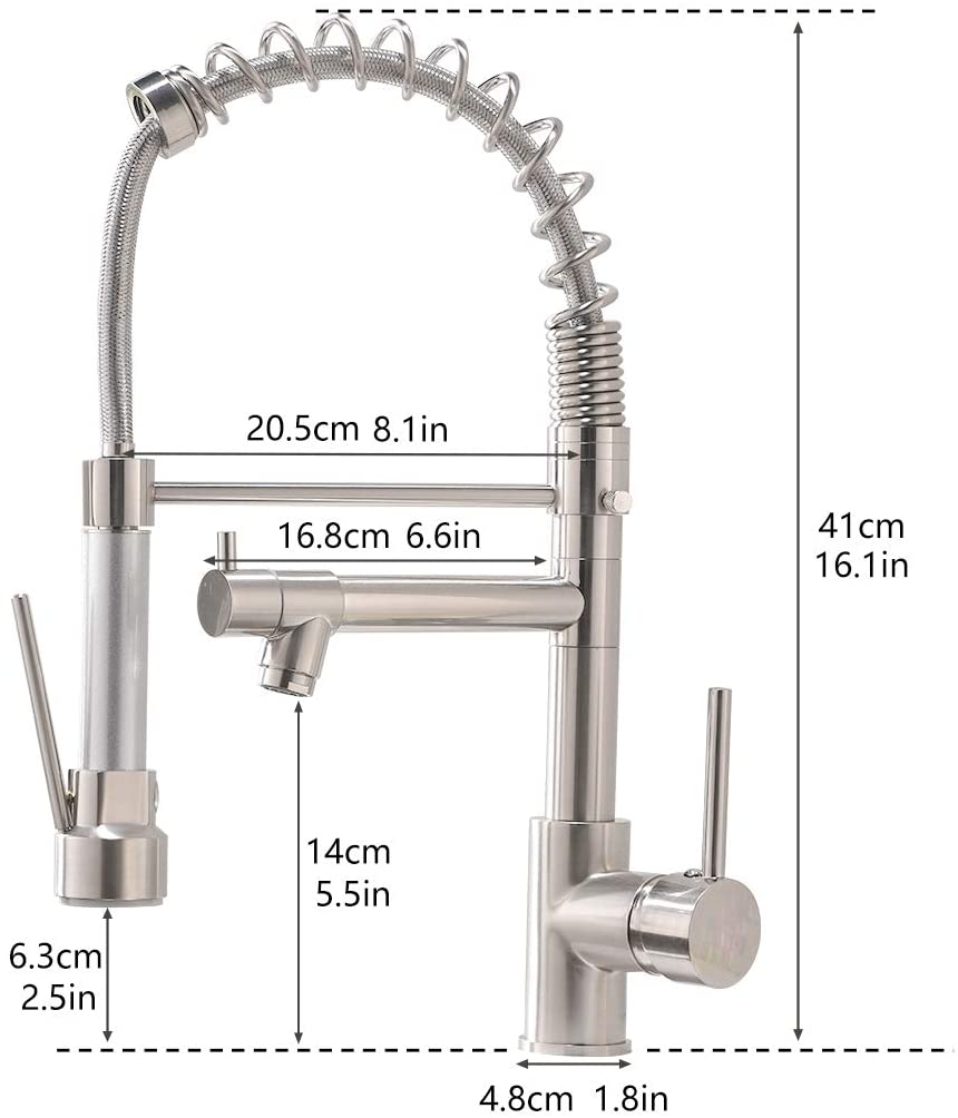  FLG Contemporary Kitchen Sink Faucet,Single Handle Stainless Steel Kitchen Faucets with Pull Down Sprayer,Brushed Nickel