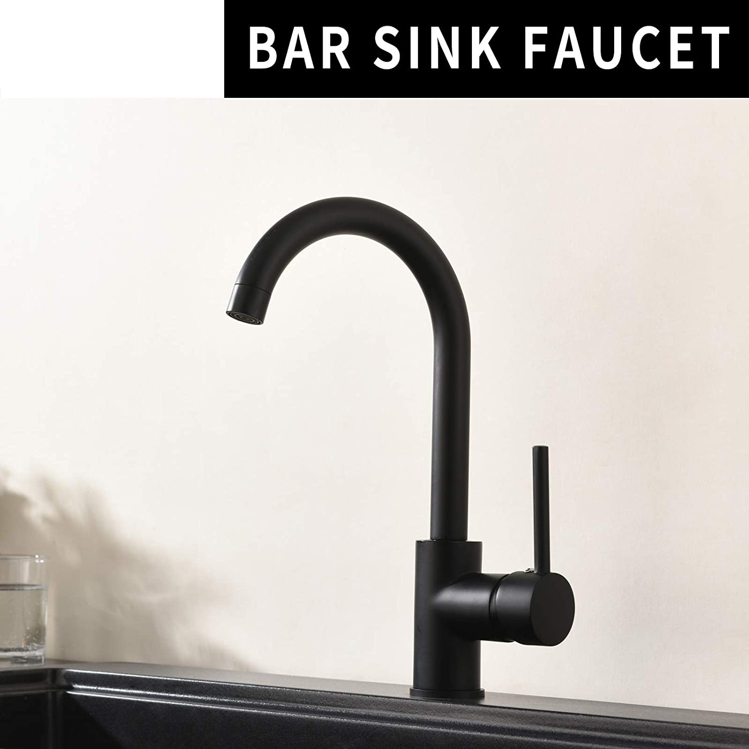 Modern Bar Sink Faucet Kitchen Sink Faucet Single Handle Hot&Cold, Matte Black Prep Sink Faucet
