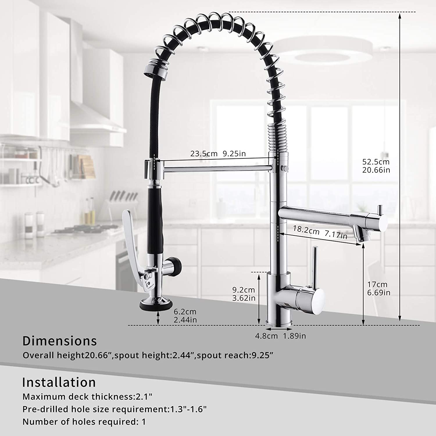 FLG Chrome Kitchen Faucet with Sprayer,Commercial Single Handle Pull Down Kitchen Sink Faucet